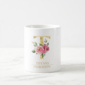 Mug LETTRE FLEURIE D'Aquarelle Or Tendance T | Monogra (Centre)