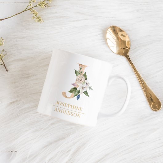 Mug LETTRE FLEURIE D'OR Moderne J | Monogramme