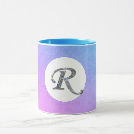 Mug LETTRE FLEURIE FLASTIQUE R Bleu et violet (Centre)