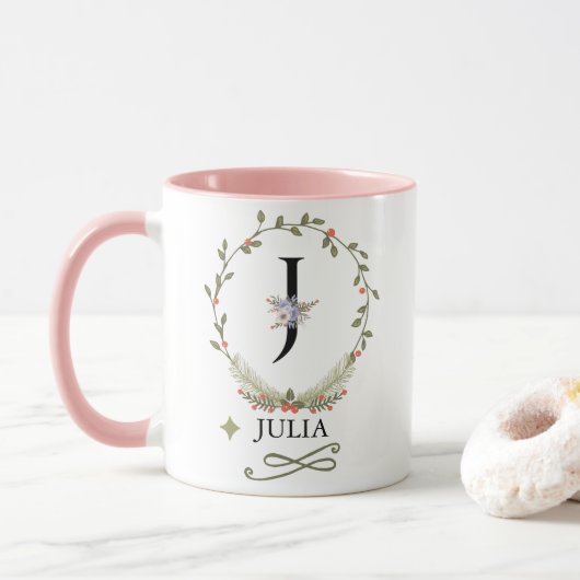 MUG LETTRE FLEURIE MITE J MOYEN BOURSE (Avec donut)