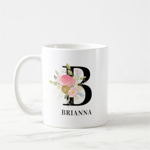 Mug Lettre Fleurie Monogramme Rose et Or