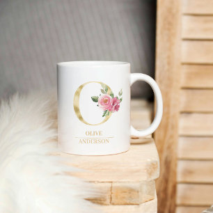 Mug LETTRE FLEURIE O OR Aquarelle tendance   Monogramm