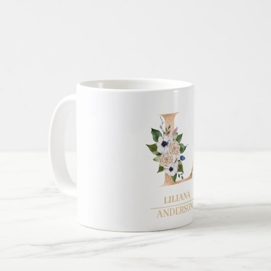 Mug LETTRE FLEURIE OR ACTUELLE L | Monogramme (Devant gauche)