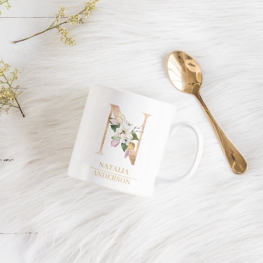 Mug LETTRE FLEURIE OR ACTUELLE N | Monogramme