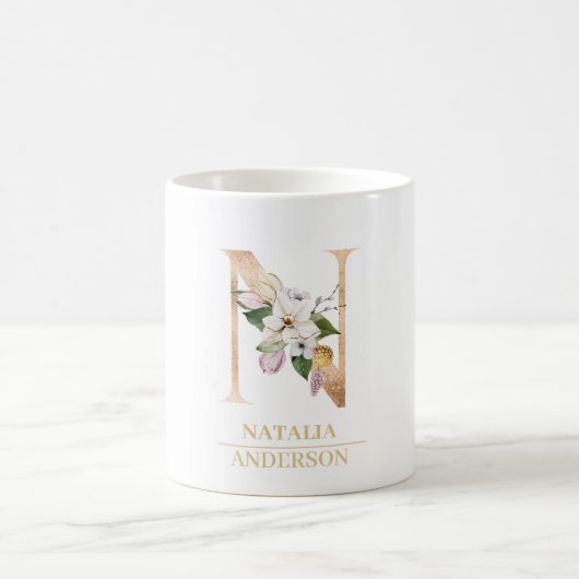Mug LETTRE FLEURIE OR ACTUELLE N | Monogramme (Centre)
