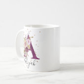 Mug LETTRE Florale À CRÈME Rose Bourgogne A Monogramme (Devant gauche)