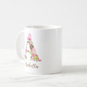 Mug Lettre florale A Monogramme personnalisé (Devant gauche)
