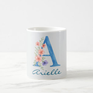 Mug LETTRE Florale Aquarelle personnalisée Un monogram