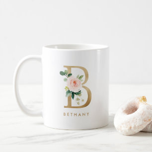 Mug LETTRE Florale B PÂTIN B MONOGRAPHE D'HUILE D'OR