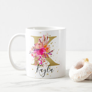 Mug LETTRE Florale CLAIRE ROSE CHAUD K MONogramme