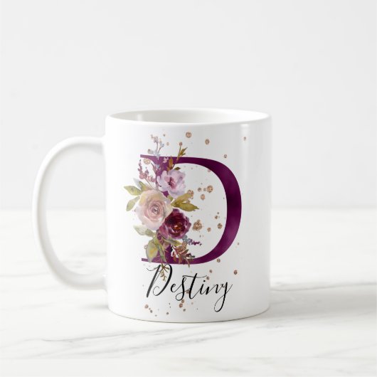 Mug LETTRE Florale DE CRÈME ROSE DE BOURGOGNE D MONogr (Gauche)