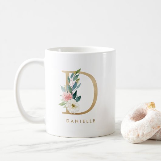 Mug LETTRE Florale DE PÂTONIE D MONogramme D'Huile D (Avec donut)