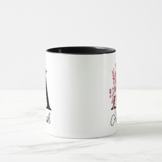 Mug Lettre florale Dusty Rose Mauve A Monogramme (Centre)