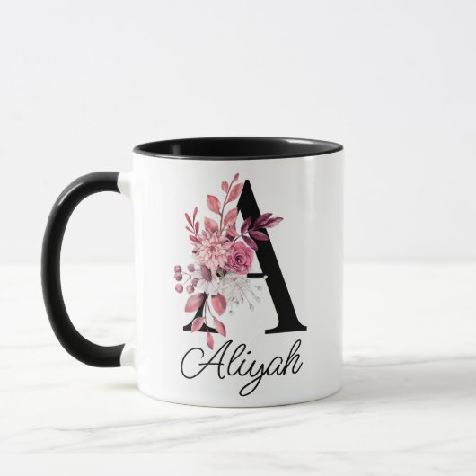 Mug Lettre florale Dusty Rose Mauve A Monogramme (Gauche)