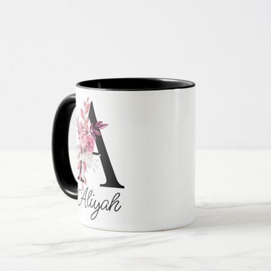 Mug Lettre florale Dusty Rose Mauve A Monogramme (Devant gauche)