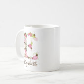 Mug Lettre florale E monographique personnalisée (Devant gauche)