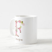 Mug Lettre florale F monogramme personnalisé (Devant gauche)