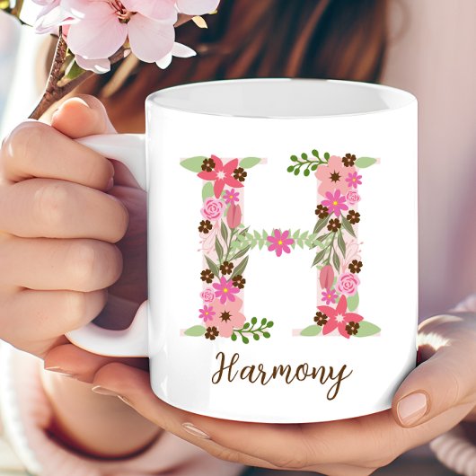 Mug Lettre florale H Monogramme personnalisée
