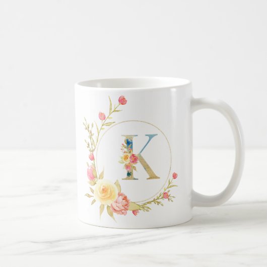 Mug Lettre florale initiale K cadre floral (Droite)
