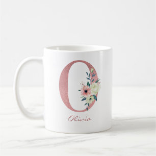 Mug Lettre florale initiale O - Bouquet rose et ivoire