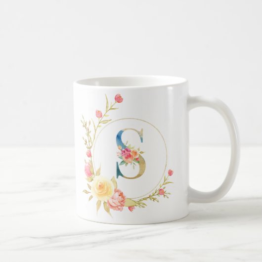 Mug Lettre florale initiale S cadre floral (Droite)