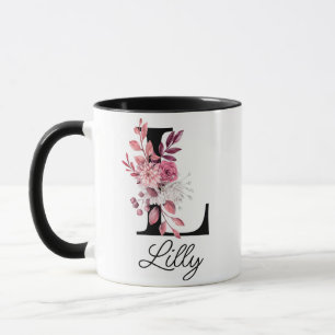Mug Lettre florale L Monogramme Rose Dusté