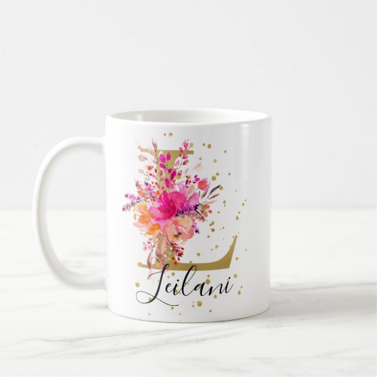 Mug LETTRE Florale Lumineuse Rose Chaud L MONO (Gauche)