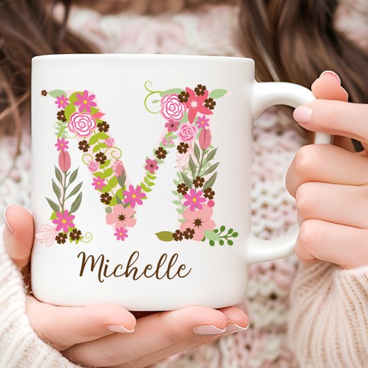 Mug LETTRE Florale M MONGRAPHIQUE PERSONNELLE