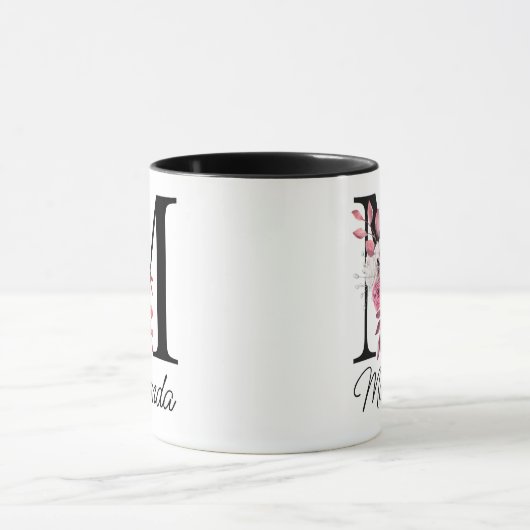 Mug Lettre florale M Monogramme Rose Dusty (Centre)