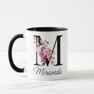 Mug Lettre florale M Monogramme Rose Dusty