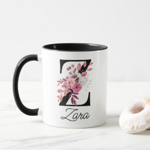 Mug Lettre florale mauve Rose Dusté Z Monogramme initi