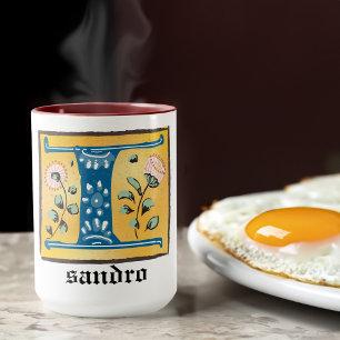 Mug LETTRE Florale Médiévale Illuminée I MOYEN MONogra