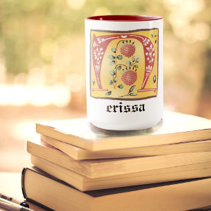 Mug Lettre Florale Médiévale Illuminée N Monogramme Mu