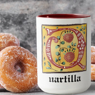 Mug Lettre Florale médiévale illuminée Q Monogramme Mu