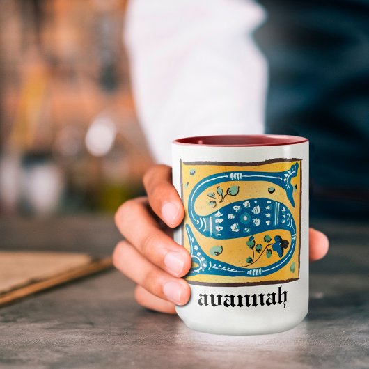 Mug LETTRE Florale Médiévale Illuminée S MONogramme Mu