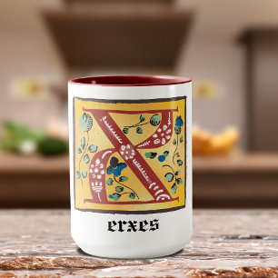 Mug LETTRE Florale Médiévale Illuminée X MONogramme Mu