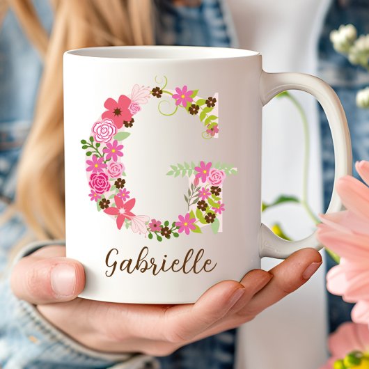 Mug LETTRE Florale MONGRAPHIQUE PERSONNALISÉE G