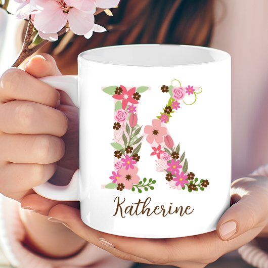 Mug LETTRE Florale MONGRAPHIQUE PERSONNALISÉE K