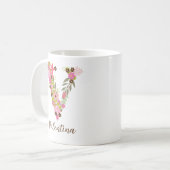Mug LETTRE Florale MONGRAPHIQUE V PERSONNALISÉE (Devant gauche)