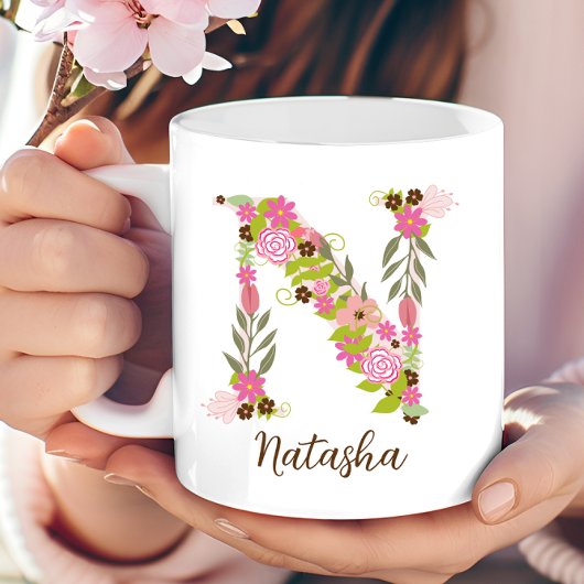 Mug Lettre florale monographique N personnalisée
