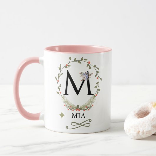MUG LETTRE FLORALE MORTE M MOYEN BOURSE (Avec donut)