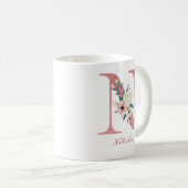 Mug Lettre florale N Initial - Bouquet rose et ivoire (Devant droit)