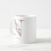 Mug Lettre florale N Initial - Bouquet rose et ivoire (Devant gauche)
