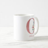 Mug LETTRE Florale O INITIALE - Bouquet rose et ivoire (Devant droit)