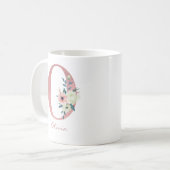 Mug LETTRE Florale O INITIALE - Bouquet rose et ivoire (Devant gauche)