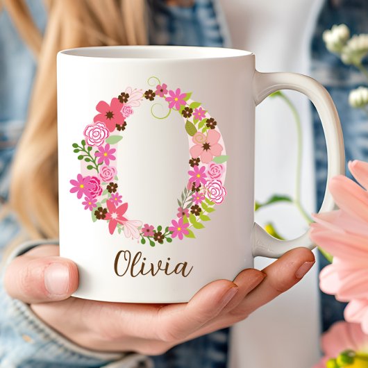 Mug Lettre florale O monogramme personnalisé