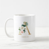 Mug Lettre Florale Pastel Peony A Gold Foil Monogramme (Gauche)