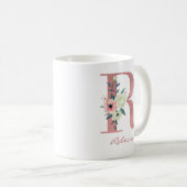 Mug LETTRE Florale R INITIALE - Bouquet rose et ivoire (Devant droit)