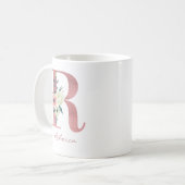 Mug LETTRE Florale R INITIALE - Bouquet rose et ivoire (Devant gauche)