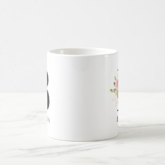 Mug Lettre florale rose et or Monogramme (Centre)